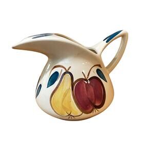 Vintage Purinton pitcher with ice lip, Fruit pattern, apple and pear, 1940's